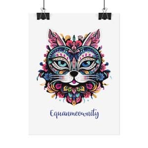 Cat Face Mandala Poster in pink and blue