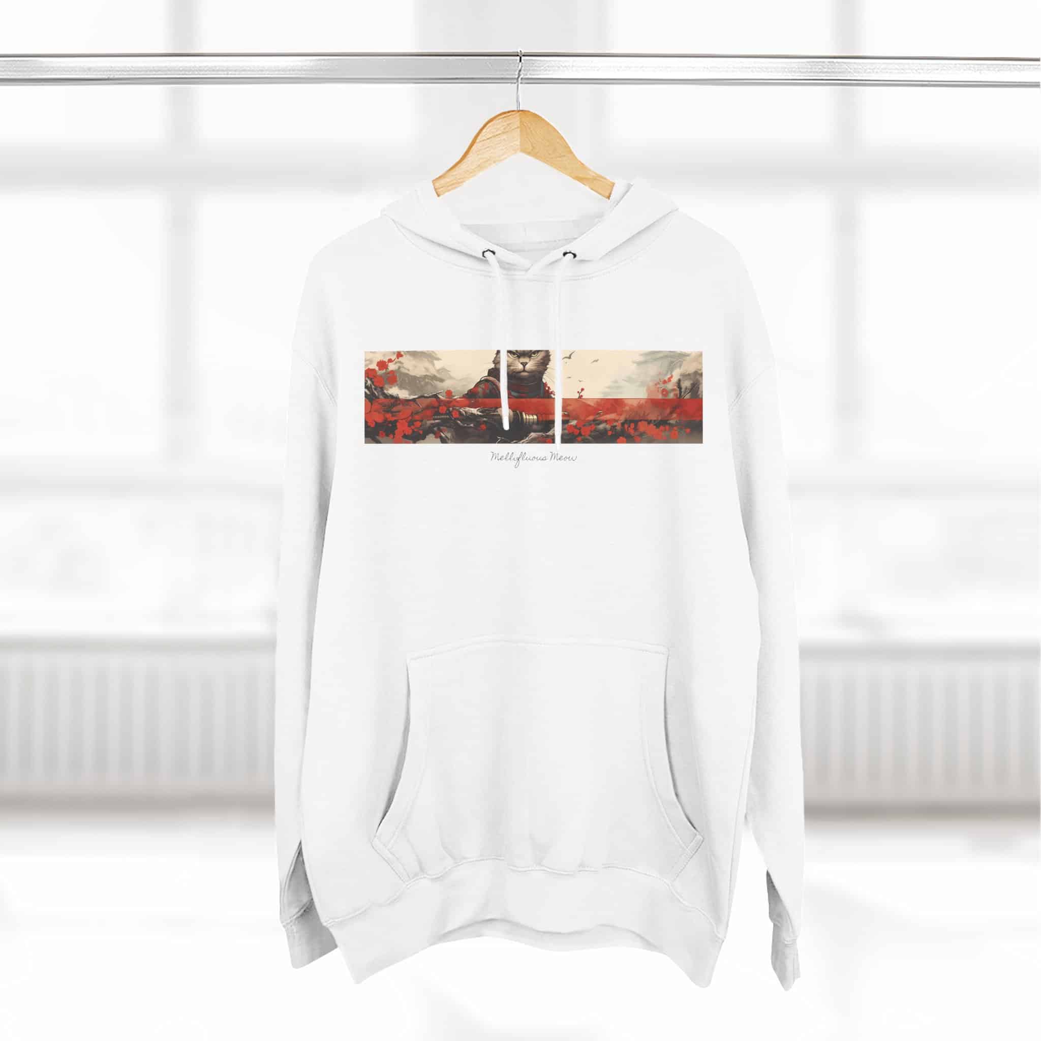 Red Samurai Design Cat Hoodie, Balck Unisex, Adult Sizes XS to XXL - Image 7