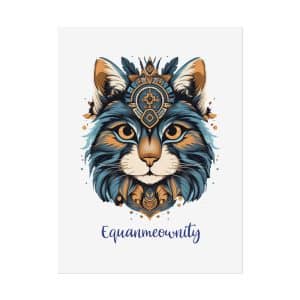 Cat Face Mandala Poster in Blue and Gold