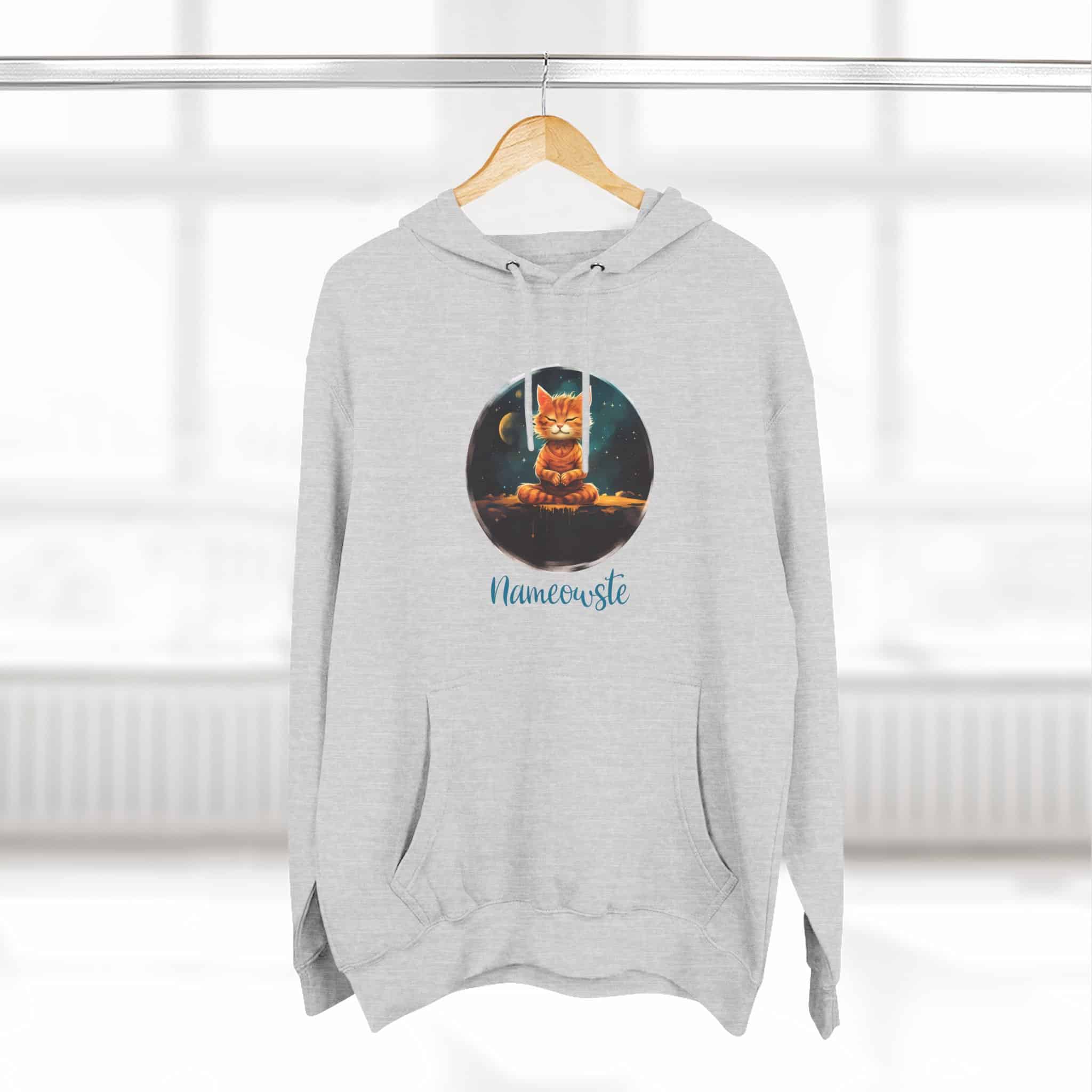 Meditating Orange Tiger Cat Pullover Hoodie, Orange, Unisex, Adult Sizes XS to XXL