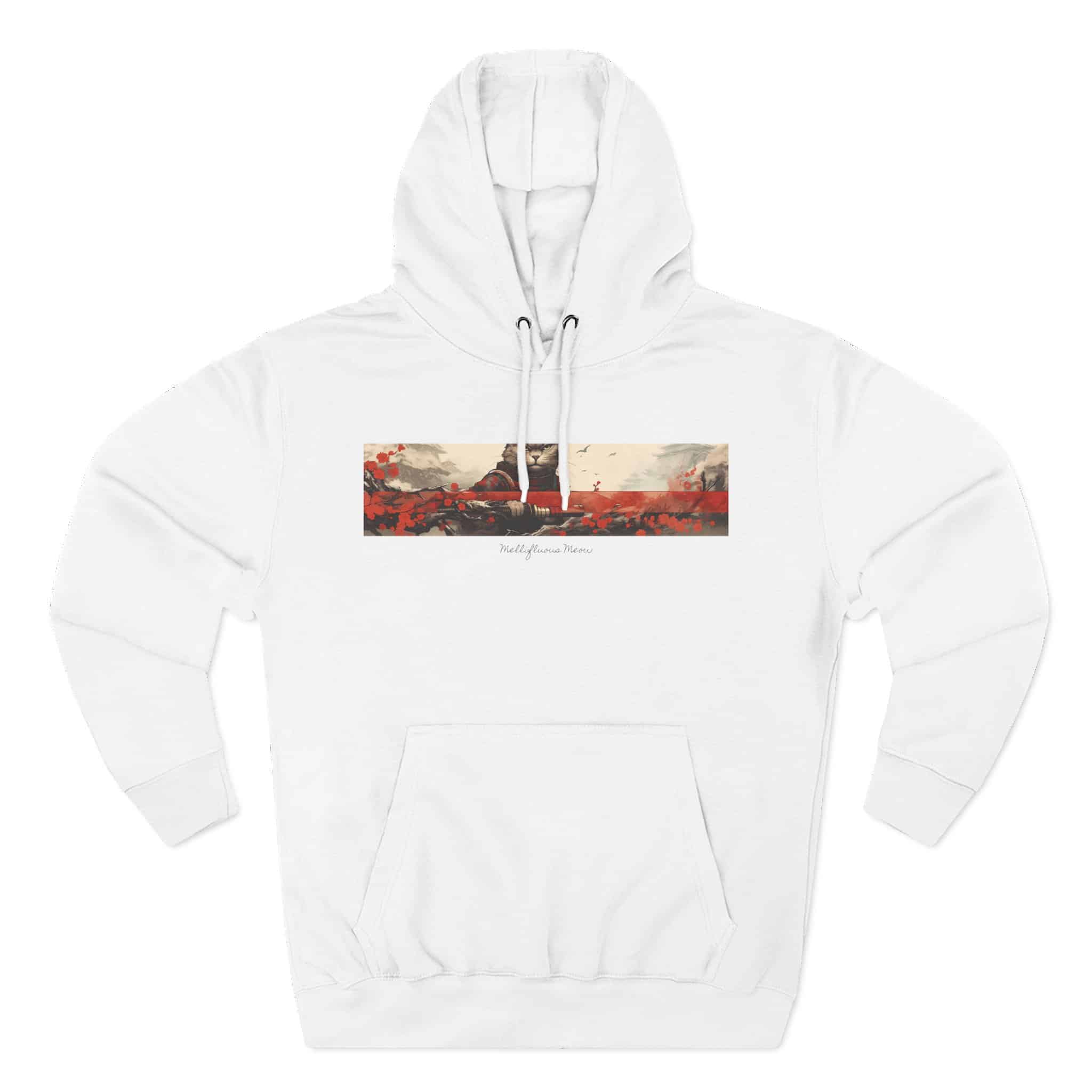 Red Samurai Design Cat Hoodie, Balck Unisex, Adult Sizes XS to XXL - Image 5